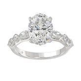 Elegant 14K White Gold Bridal Fancy Ring for Ladies 3 3/4CT Round & Marquise& Oval Cut Diamonds 3.00CT Center stone (Color F-G -Clarity VS1/VS2)