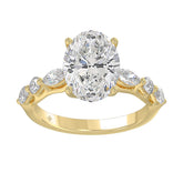 Elegant 14K Yellow Gold Bridal Fancy Ring for Ladies 3 3/4CT Round & Marquise& Oval Cut Diamonds 3.00CT Oval Center stone (Color F-G -Clarity VS1/VS2)