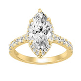 Luxury 14K Yellow Gold 3 3/4Ct Round & Marquise Diamond Halo Ring Elegant Bridal Engagement Ring For Women 3Ct Marquise Center Stone (Color F-G -Clarity Vs1/Vs2)