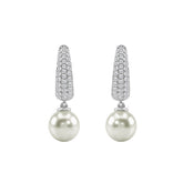 10K White Gold 1/2 Ct Round Diamond & Pearl Hoop Earrings For Women Classic Pear Shape Drop Fine Jewelry (Color F-G Clarity Vs1/Vs2)