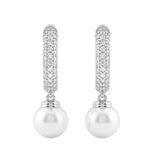 Freshwater Pearl Drop Hoop Ladies Earrings With 1/3Ct Round Diamond Accents In 10K White Gold
