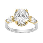 2 3/4Ct Oval Center Stone Round Diamond Three-Stone Ladies Bridal Ring With Pear Side Stones In 14K White/Yellow Gold (Color F-G -Clarity Vs1/Vs2)
