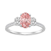 Ladies 14K White Gold 1 1/2CT Round/Oval Lab-Grown Diamond Ladies Fashion Ring 1.00CT Pink Oval Center stone (Color F-G -Clarity VS1/VS2)