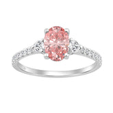 Ladies 14K White Gold 1 1/4CT Round/Oval Lab-Grown Diamond Ladies Fashion Ring 1.00CT Pink Oval Center stone (Color F-G -Clarity VS1/VS2)