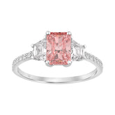 Ladies 14K White Gold 1 1/2CT Round/Trapezoid/Radiant Lab-Grown Diamond Ladies Fashion Ring 1.00CT Pink Radiant Center stone (Color F-G -Clarity VS1/VS2)
