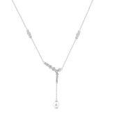 14K White Gold Pearl Drop Necklace For 1/2Ct Round Diamond Luxury Ladies Jewelry (Color F-G -Clarity Vs1/Vs2)