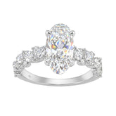 14K White Gold 3.00Ct Diamond Engagement Ring For Women 2.00Ct Elongated Oval Center Stone With Marquise & Round Side Stones, Luxury Bridal Ring (Color F-G -Clarity Vs1/Vs2)