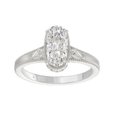 LADIES 14K White Gold 2 1/6Ct Diamond Engagement Ring Elongated Cushion Cut Center With Round Side Stones, Elegant Fine Ring 2Ct Cushion Center Stone (Color F-G -Clarity Vs1/Vs2)