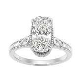 LADIES 14K White Gold 2 1/6Ct Diamond Engagement Ring Elongated Cushion Cut Center With Round Side Stones, Elegant Fine Ring 2Ct Cushion Center Stone (Color F-G -Clarity Vs1/Vs2)