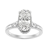 LADIES 14K White Gold 2 1/6Ct Diamond Engagement Ring Elongated Cushion Cut Center With Round Side Stones, Elegant Fine Ring 2Ct Cushion Center Stone (Color F-G -Clarity Vs1/Vs2)