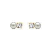 LADIES FASHION EARRINGS 1/4CT ROUND DIAMOND & PEARL 10K YELLOW GOLD (COLOR F-G CLARITY VS1/VS2)