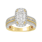 14K Yellow Gold 3.00 Ct Diamond Halo Engagement Ring For Women Elongated 2Ct Cushion Cut Center Stone With Round & Baguette Side Stones, Luxury Bridal Ring (Color F-G -Clarity Vs1/Vs2)