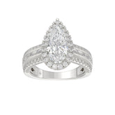 14K White Gold 3.00 Ct Diamond Halo Engagement Ring For Women Elongated 2Ct Pear Cut Center Stone With Round & Baguette Side Stones, Luxury Bridal Ring (Color F-G -Clarity Vs1/Vs2)