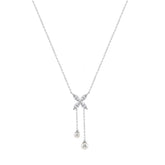 Elegant 10K White Gold Marquise Diamond 3/4Ct & Pearl Butterfly Drop Necklace Fine Jewelry Gift For Her (Color F-G Clarity Vs1/Vs2)