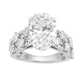 14K White Gold 6 1/4Ct Diamond Engagement Ring For Women 5Ct Oval Center Stone With Pear,& Round Side Stones, Luxury Bridal Ring (Color F-G -Clarity Vs1/Vs2)