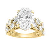 14K Yellow Gold 6 1/4Ct Diamond Engagement Ring For Women 5Ct Oval Center Stone With Pear,& Round Side Stones, Luxury Bridal Ring (Color F-G -Clarity Vs1/Vs2)