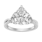 14K White Gold 3 1/2Ct Lab-Grown Diamond Engagement Ring For Women 3Ct Pear Center With Marquise & Round Side Stones, Elegant Bridal Ring (Color F-G -Clarity Vs1/Vs2)