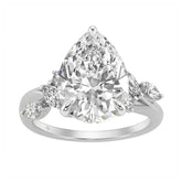 14K White Gold 5 1/2Ct Lab-Grown Diamond Engagement Ring For Women 5Ct Pear Center Stone With Marquise/Round Side Stones, Luxury Bridal Ring (Color F-G -Clarity Vs1/Vs2)