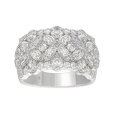 14K White Gold 3.00Ct Mixed Shape Diamond Cluster Ring Round, Marquise & Pear Floral Inspired Ladies Ring (Color F-G -Clarity Vs1/Vs2)