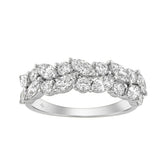 Elegant 14K White Gold 1 1/3Ct Lab Grown Diamond Fashion Ring Alternating Round & Marquise Stones, Ladies Fashion Jewelry (Color F-G -Clarity Vs1/Vs2)