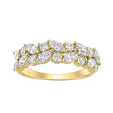 Elegant 14K Yellow Gold 1 1/3Ct Lab Grown Diamond Fashion Ring Alternating Round & Marquise Stones, Ladies Fashion Jewelry (Color F-G -Clarity Vs1/Vs2)