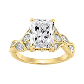 14K Yellow Gold Radiant Cut Diamond Ring 4 1/5Ct With Marquise Side Stones Ladies Engagement Ring 3Ct Radiant Center Stone (Color F-G -Clarity Vs1/Vs2)