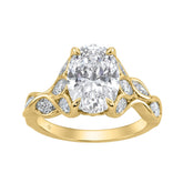 Ladies 14K Yellow Gold 4 1/5Ct Multi-Shape Diamond Engagement Ring Round, Oval & Marquise With Side Stones 3Ct Oval Center Stone (Color F-G -Clarity Vs1/Vs2)