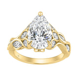 Elegant 14K Yellow Gold 4 1/5Ct Diamond Ring Round, Pear & Marquise With Marquise Side Stones, Women Fashion Ring 3Ct Pear Center Stone (Color F-G -Clarity Vs1/Vs2)