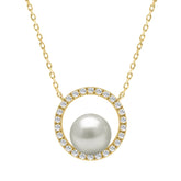 Luxury 10K Yellow Gold 1/4Ct Round Diamond & Pearl Necklace For Women Classic Jewelry Gift (Color F-G -Clarity Vs1/Vs2)