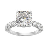 Ladies 14K White Gold Diamond Ladies Engagement Ring 5 1/2Ct Round Cut With Cushion Diamond 4Ct Cushion Center Stone (Color F-G -Clarity Vs1/Vs2)
