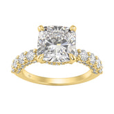 Ladies 14K Yellow Gold Diamond Ladies Engagement Ring 5 1/2Ct Round Cut With Cushion Diamond 4Ct Cushion Center Stone (Color F-G -Clarity Vs1/Vs2)