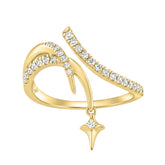 Ladies 10K Yellow Gold Ladies Ring 1/4Ct Round Diamond With Dangling Star Charm (Color F-G -Clarity Vs1/Vs2)