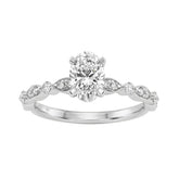 14K White Gold 1 1/4Ct Oval & Round Diamond Ladies Engagement Ring 1.00 Ct Oval Center Stone Classic Ladies Ring (Color F-G -Clarity Vs1/Vs2)