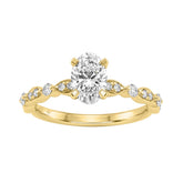 14K Yellow Gold 1 1/4Ct Oval & Round Diamond Ladies Engagement Ring 1.00 Ct Oval Center Stone Classic Ladies Ring (Color F-G -Clarity Vs1/Vs2)
