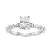 14K White Gold Radiant Cut Diamond Ladies Engagement Ring 1 1/4Ct With 1.00 Ct Center & Round Side Diamonds 1Ct Radiant Center Stone (Color F-G -Clarity Vs1/Vs2)