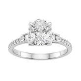 14K White Gold Lab Grown Emerald Cut Diamond Ladies Engagement Ring 1 1/4Ct With Round & Baguette Side Stones 1Ct Oval Center Stone (Color F-G -Clarity Vs1/Vs2)