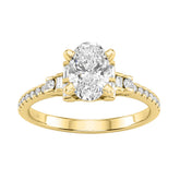 14K Yellow Gold Lab Grown Emerald Cut Diamond Ladies Engagement Ring 1 1/4Ct With Round & Baguette Side Stones 1Ct Oval Center Stone (Color F-G -Clarity Vs1/Vs2)