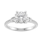 Round Diamond Engagement Ring 1 1/4Ct 14K White Gold Ring With Round & Baguette Accent Diamonds For Women 1Ct Round Center Stone (Color F-G -Clari