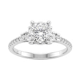 Round Diamond Engagement Ring 1 1/4Ct 14K White Gold Ring With Round & Baguette Accent Diamonds For Women 1Ct Round Center Stone (Color F-G -Clarity Vs1/Vs2)