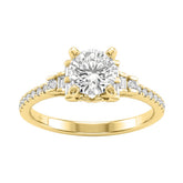Round Diamond Engagement Ring 1 1/4Ct 14K Yellow Gold Ring With Round & Baguette Accent Diamonds For Women 1Ct Round Center Stone (Color F-G -Clarity Vs1/Vs2)