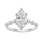 Women 14K White Gold 2 1/4Ct Lab Grown Diamond Ring Marquise Cut With Round Side Stone Engagement Ring 2.00Ct Marquise Center Stone (Color F-G -Clarity Vs1/Vs2)