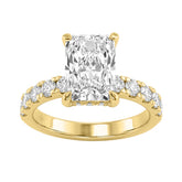 Elegant 14K Yellow Gold Ladies Ring With 4.00Ct Round And Radiant Diamonds In A Sparkling Hidden Halo Ring 3.00Ct Radiant Center Stone (Color F-G -Clarity Vs1/Vs2)