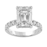 Elegant 14K White Gold Ladies Ring Featuring 6.00Ct Round And Emerald Cut Diamonds Crafted For Timeless Brilliance And Luxury.5.00Ct Emerald Center Stone (Color F-G -Clarity Vs1/Vs2)