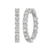 LADIES HOOP EARRINGS 7CT ROUND DIAMOND 14K WHITE GOLD