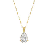 LADIES SOLITAIRE PENDANT WITH CHAIN 1CT PEAR DIAMOND 14K YELLOW GOLD