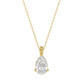 LADIES SOLITAIRE PENDANT WITH CHAIN 1CT PEAR DIAMOND 14K YELLOW GOLD