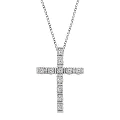 LADIES PENDANT WITH CHAIN 0.10CT ROUND DIAMOND 10K WHITE GOLD