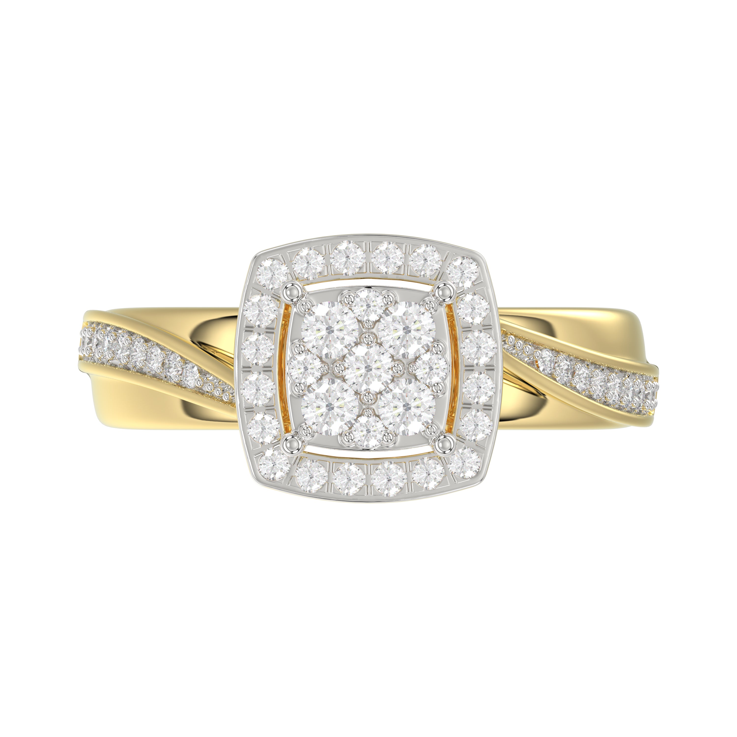 Luxury 10K Yellow Gold 0.25Ct Round Diamond Halo Cluster Ring For Women
