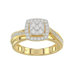 Luxury 10K Yellow Gold 0.25Ct Round Diamond Halo Cluster Ring For Women
