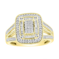 LADIES RING 0.33CT ROUND/BAGUETTE DIAMOND 10K YELLOW GOLD